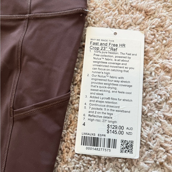 Lululemon Fast & Free Crop leggings in the Nulux fabric HR Crop 23" *Ref Size 4 - Picture 7 of 10